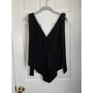 OH MY LOVE London Womens bow v neck black Bodysuit Medium
